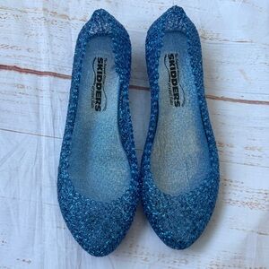 Skidders The Original Women's Blue Glitter Jelly Flats‎